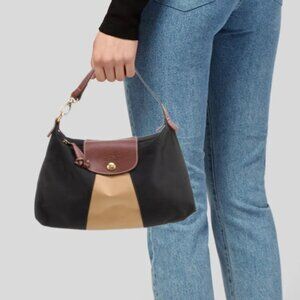 Longchamp Womens Black/Brown Nylon Top Handle Shoulder Bag